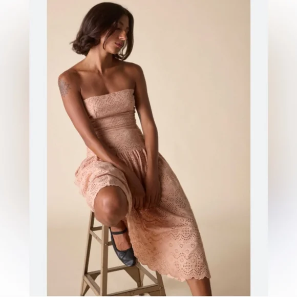 NWT St. Roche Benedict Dress in Tan Eyelet Convertible Straps Midi Dress - Picture 11 of 11